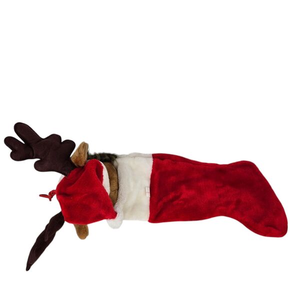 VTG Smithy 3D Plush Red Nose Reindeer Moose 27" Christmas Stocking Santa Hat - Picture 9 of 14